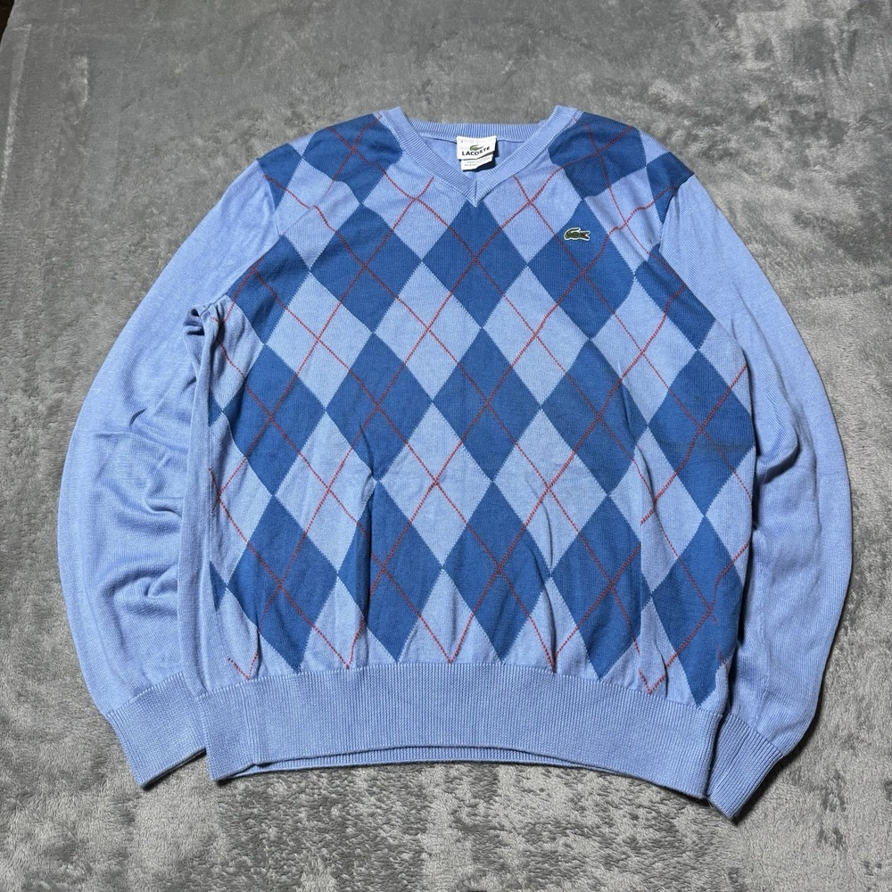 Lacoste Jumper Mens 3 (Small) Blue Argyle Retro Preppy Casual Indie Pullover